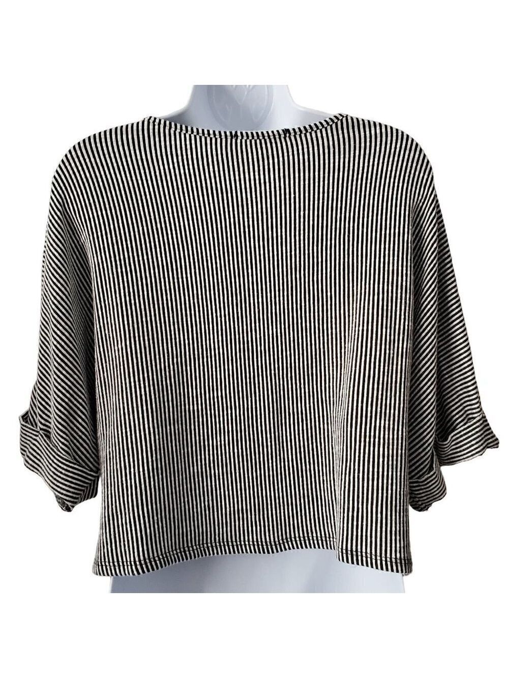 Caution to the Wind Striped Pullover V-Neck Short Sleeve Crop Top Size Medium - Picture 4 of 6